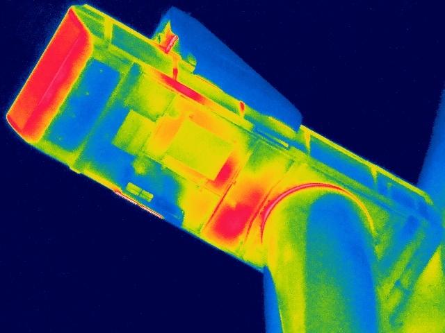 Close-up thermal image of wind turbine nacelle showing heat zones