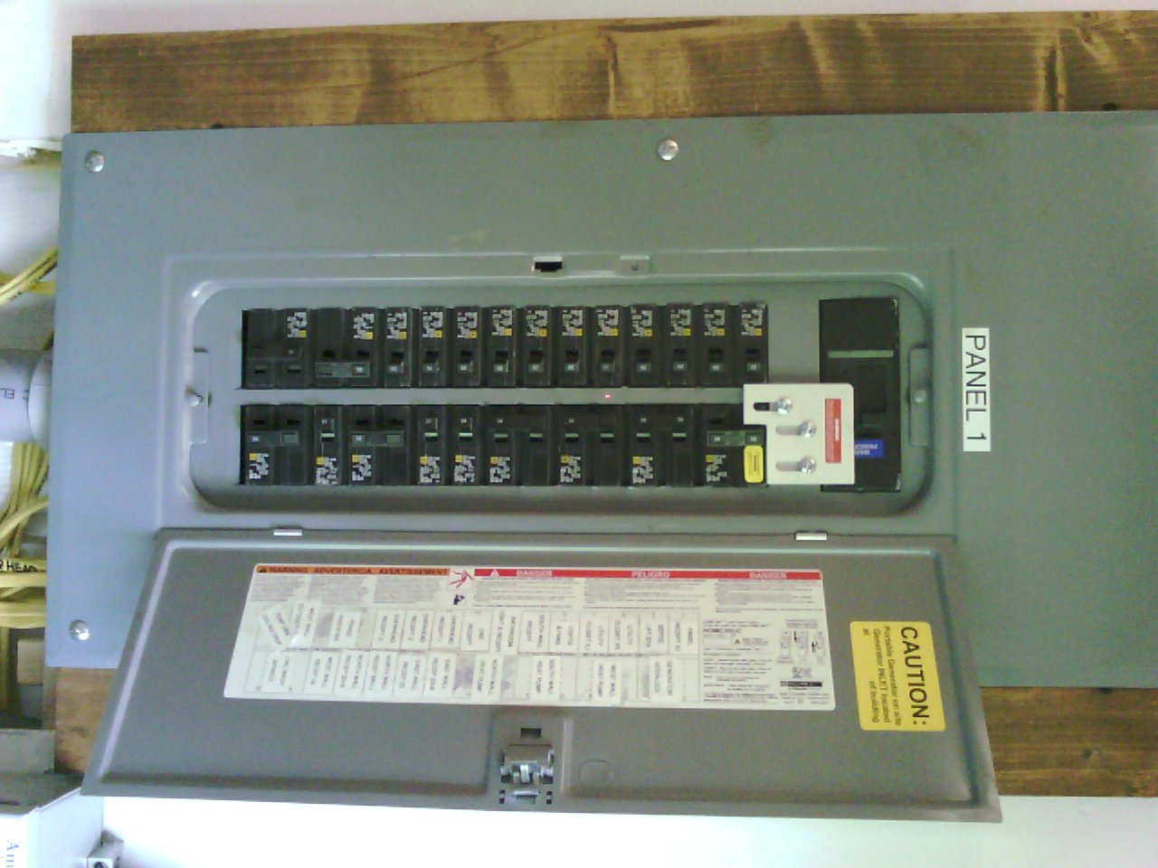 Visible-light photo of a residential electrical breaker panel
